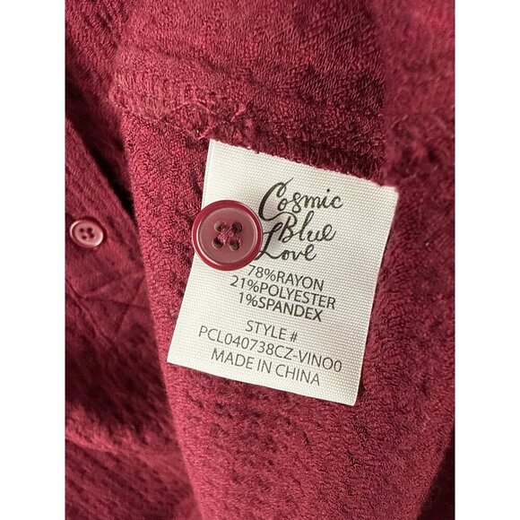 Cosmic Blue Love Womens Textured Burgundy Button-Up Blouse Long Sleeve Size M Ra - Picture 3 of 4